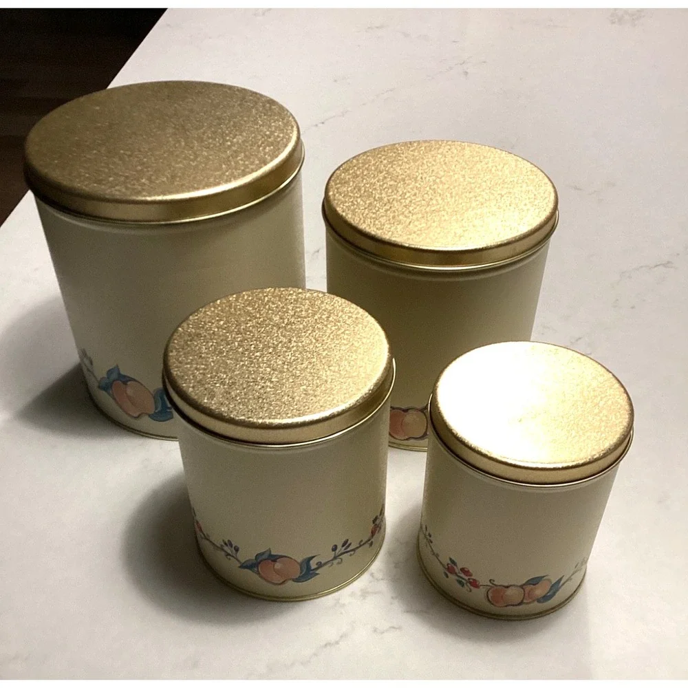 Ballonoff Metal Tin Canister Set Four Sizes Fruit Delight Design 1970's Era